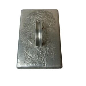 New Martinsville Glass Cigarette Trinket Box With Pewter‎ Lid Chrysanthemum VTG